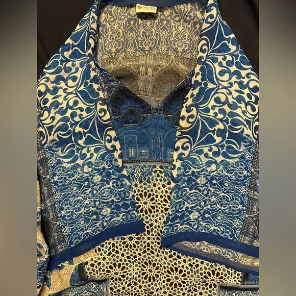 Cupro Kaftan Blue Mandala Women's Top from Seyva - Picture 3 of 6